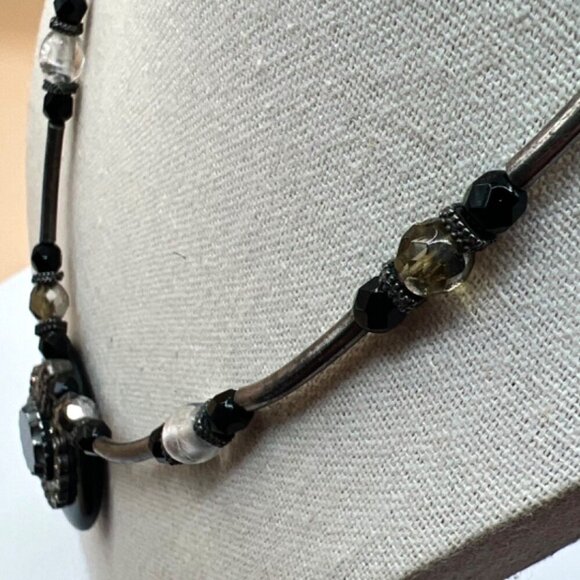 Chicos Statement Necklace With Black & Silver Beads Rhinestone Pendant N1 - Picture 9 of 14